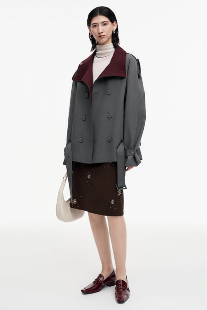 SELFWHO Cotton Blend Double-Breasted Trench Coat