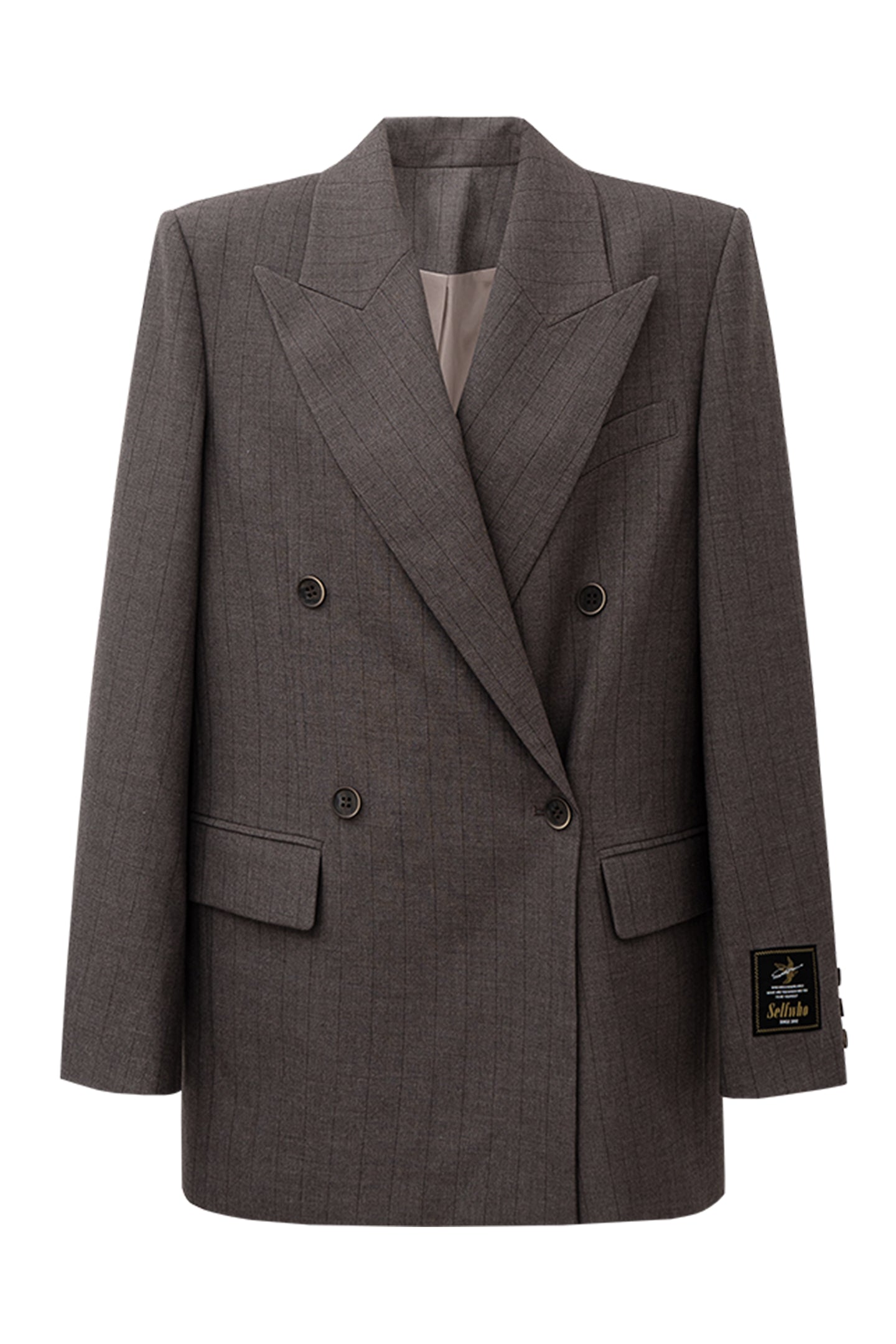SELFWHO Double-Breasted Dark Striped Suit Jacket