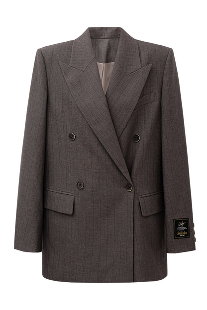 SELFWHO Double-Breasted Dark Striped Suit Jacket