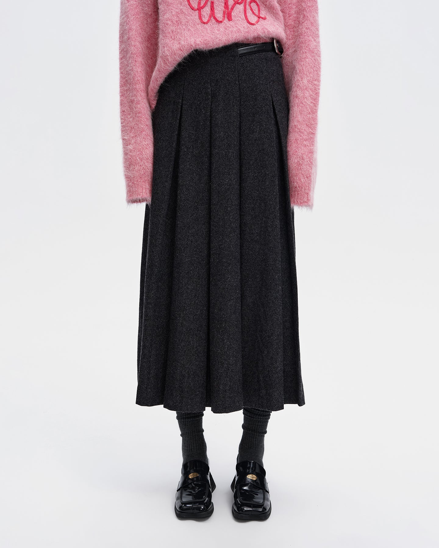 Wool Blend Gray Pleated Skirt