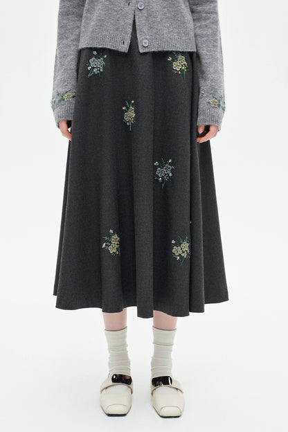SELFWHO Wool-Blend Embroidered Skirt