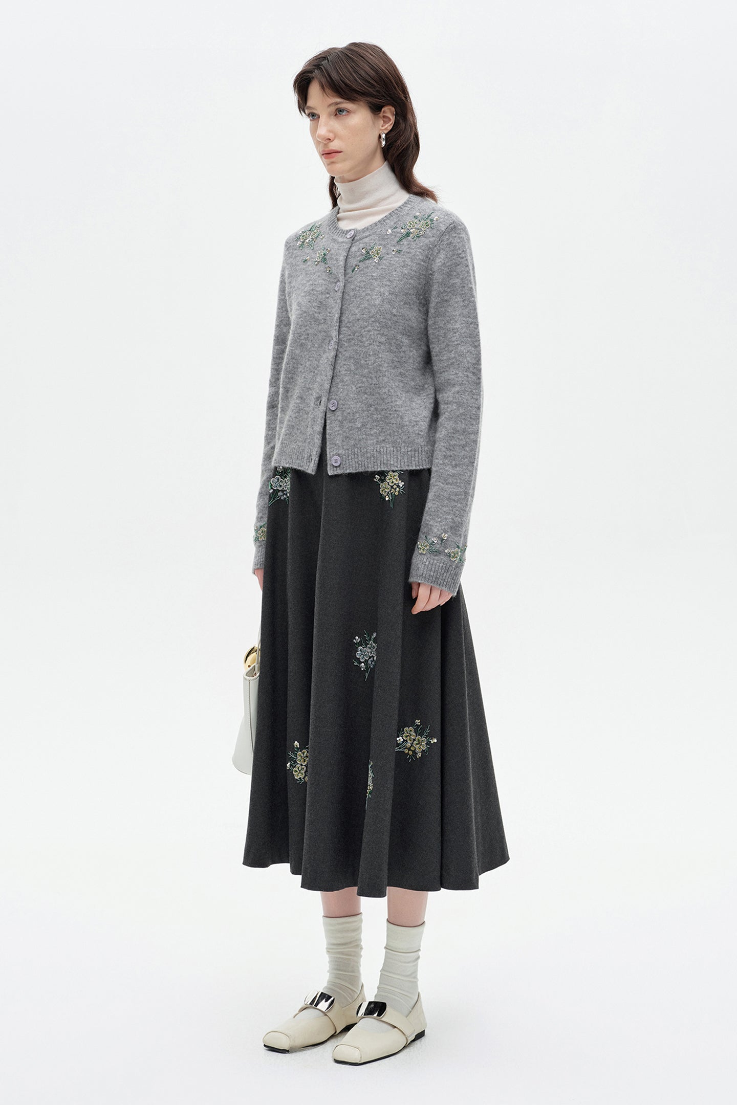SELFWHO Wool-Blend Embroidered Skirt