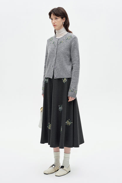 SELFWHO Wool-Blend Embroidered Skirt