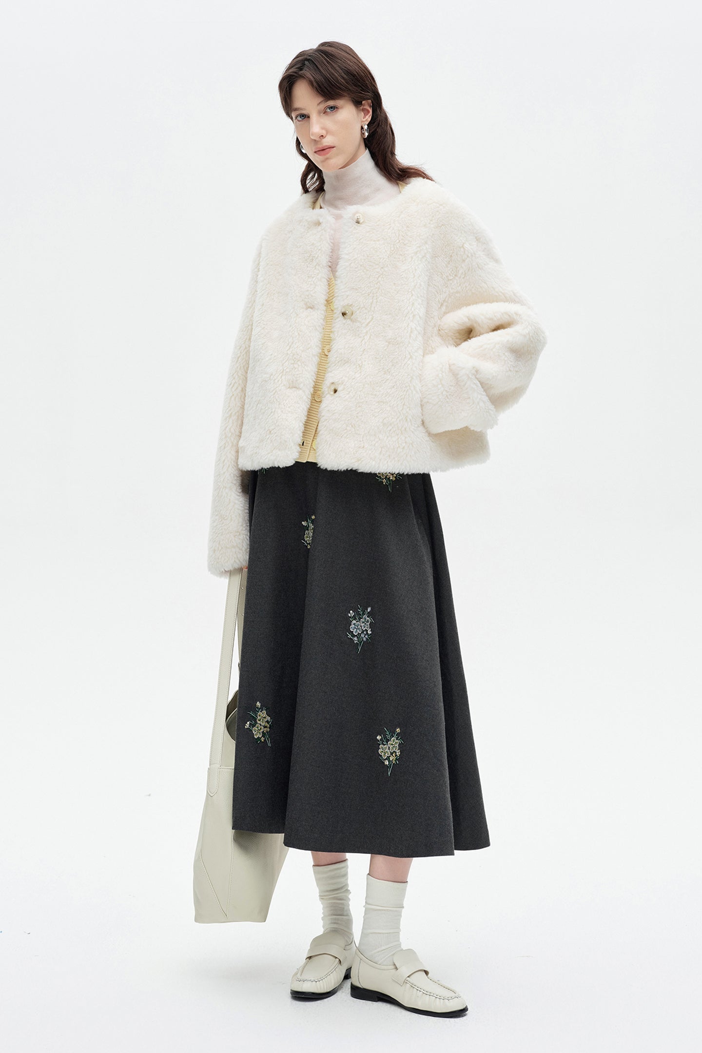 SELFWHO Wool-Blend Embroidered Skirt