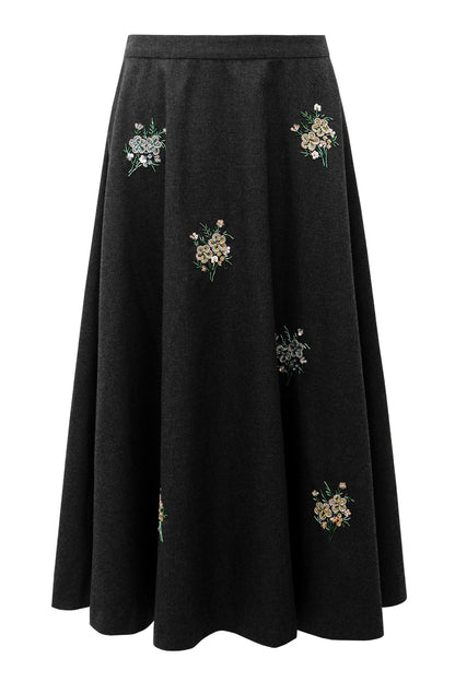SELFWHO Wool-Blend Embroidered Skirt