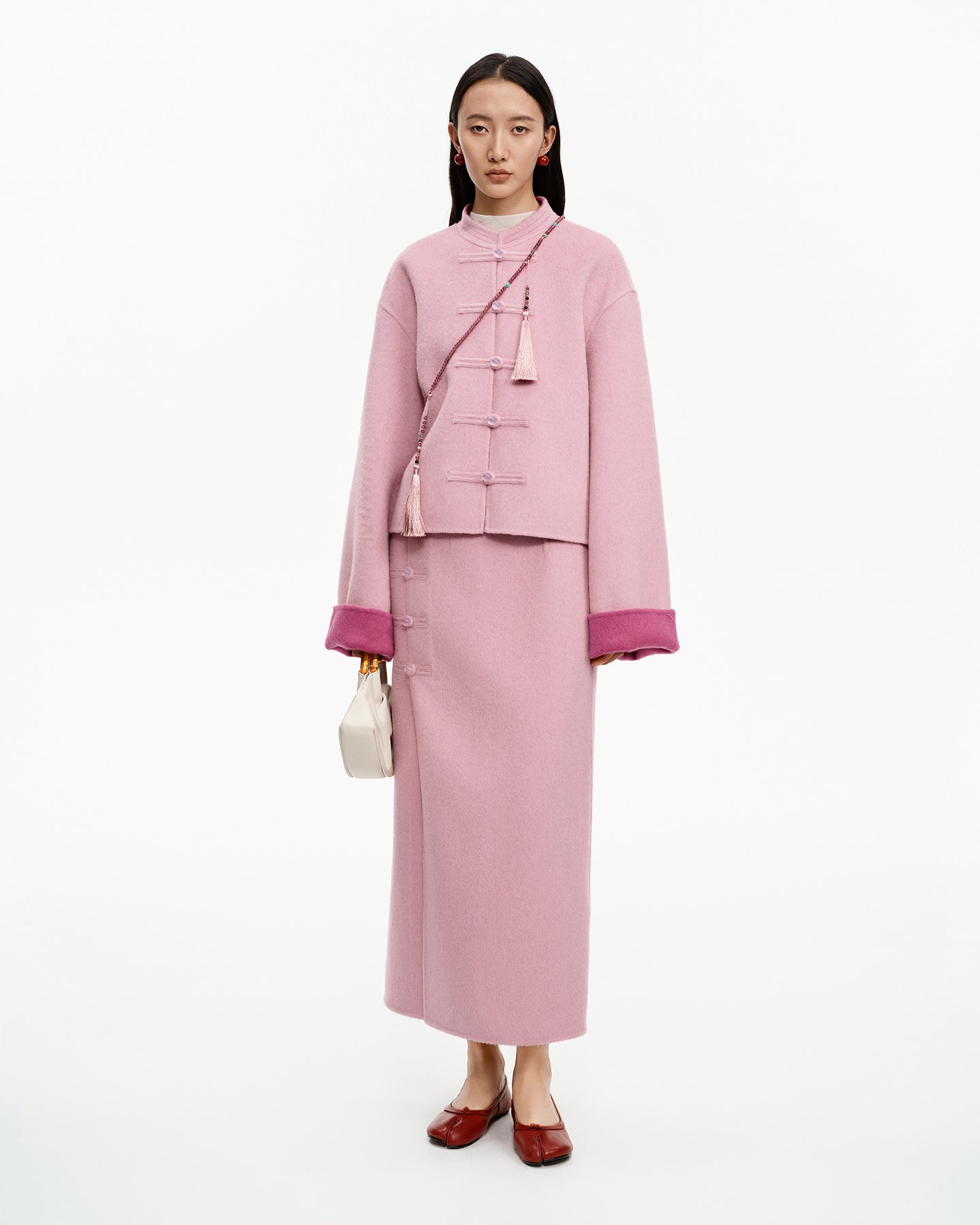 New Chinese-style light pink half-length skirt