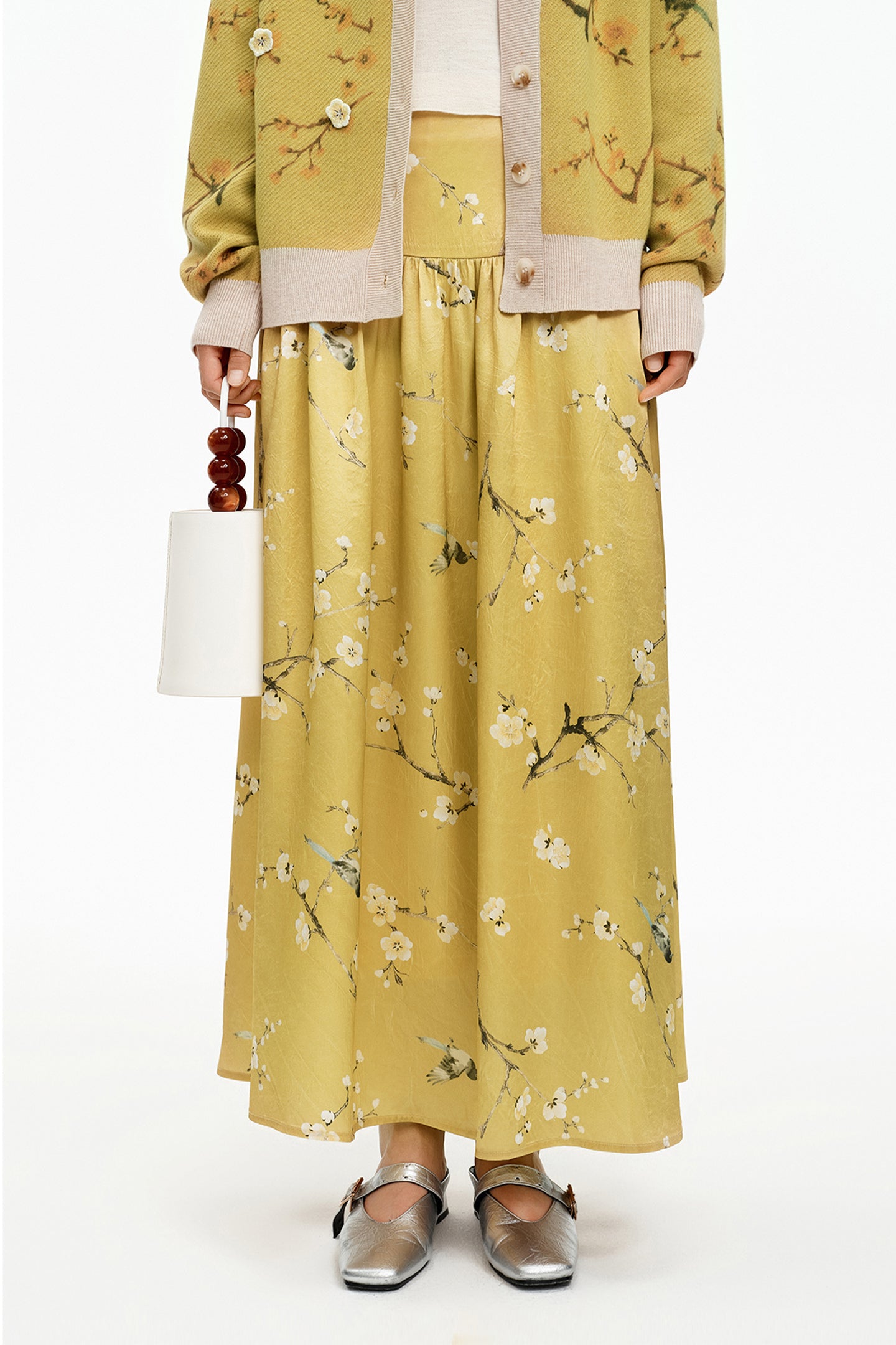 SELFWHO Chinese Style Plum Blossom Print A-line Skirt