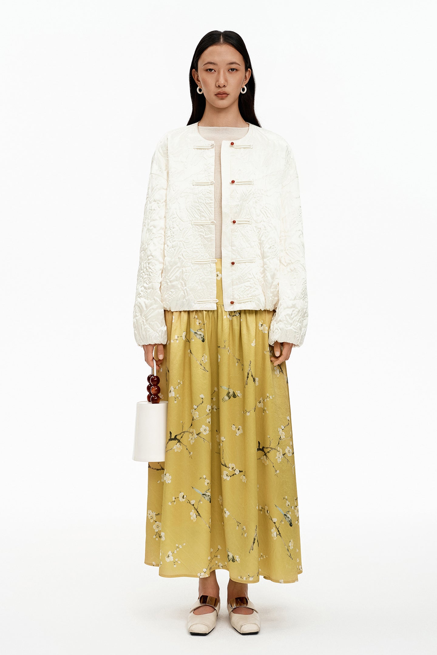 SELFWHO Chinese Style Plum Blossom Print A-line Skirt