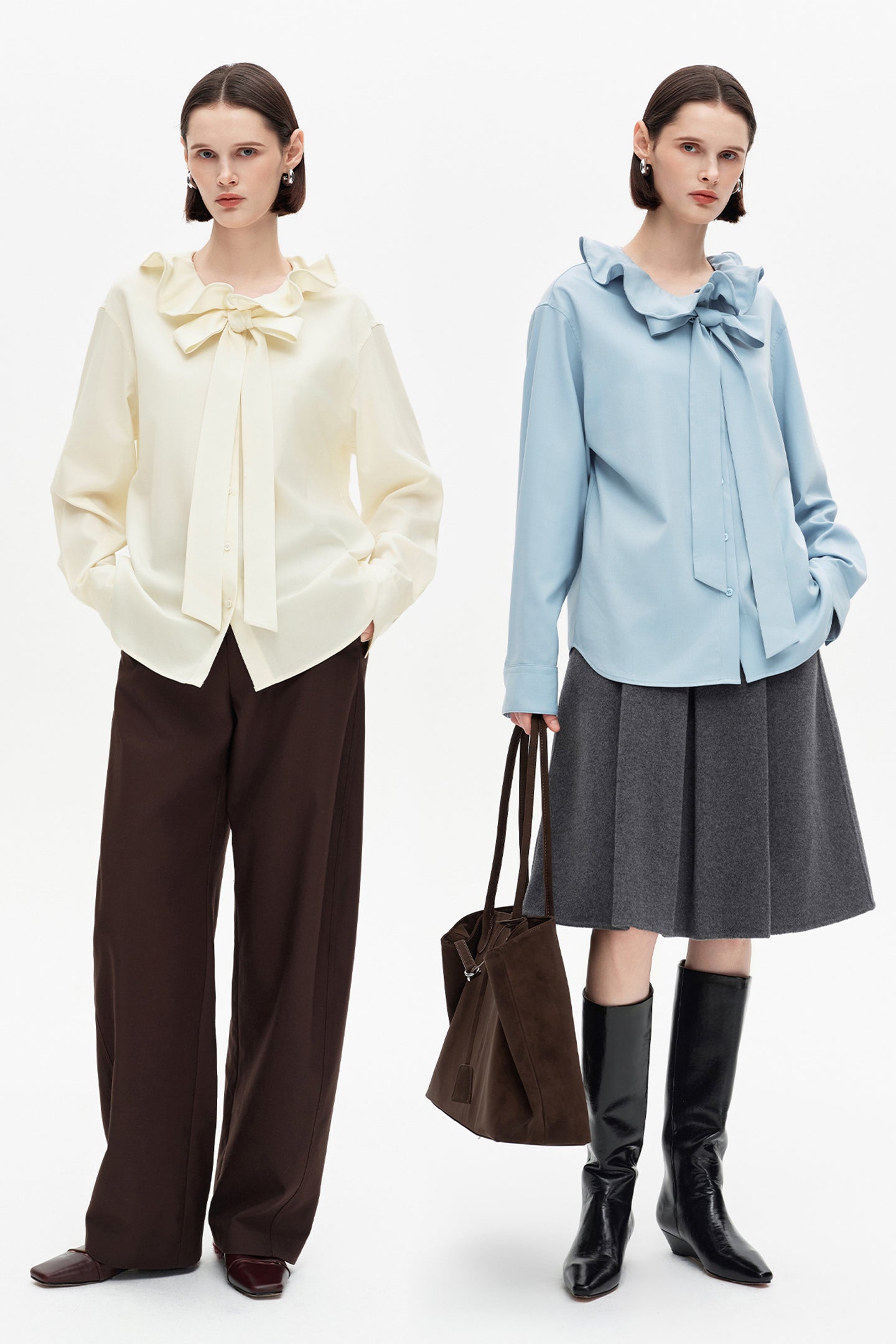 SELFWHO Wool-Blend Ruffled Collar Shirt