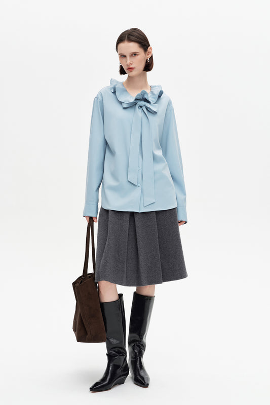 SELFWHO Wool-Blend Ruffled Collar Shirt