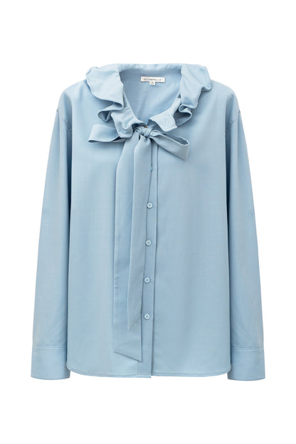 SELFWHO Wool-Blend Ruffled Collar Shirt