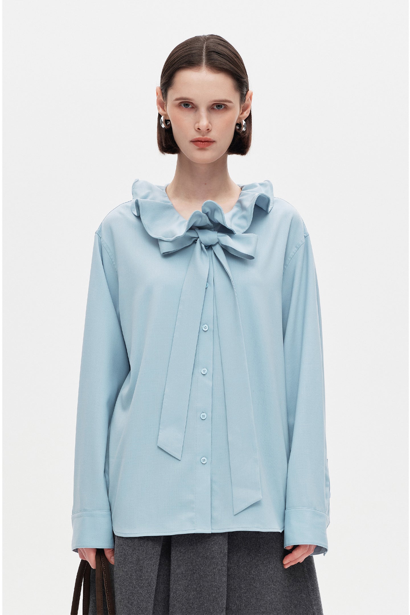 SELFWHO Wool-Blend Ruffled Collar Shirt