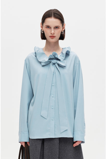 SELFWHO Wool-Blend Ruffled Collar Shirt