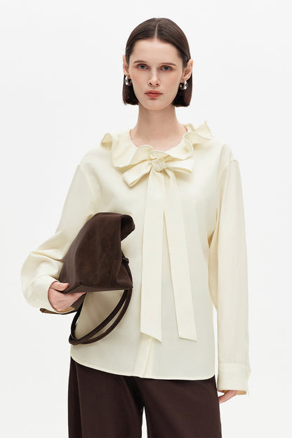 SELFWHO Wool-Blend Ruffled Collar Shirt