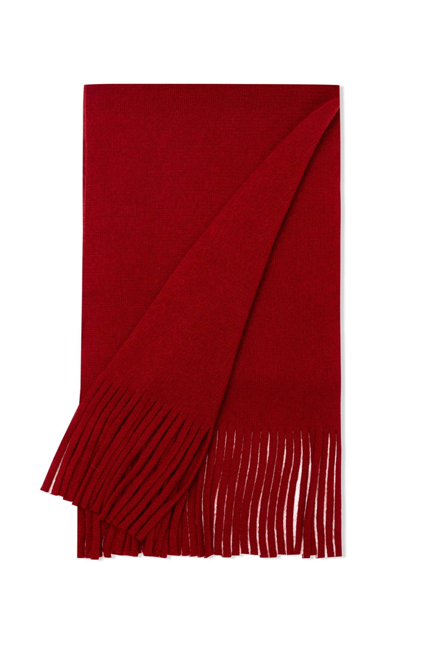 SELFWHO Merino Wool Blend Oriental Red Tassel Scarf