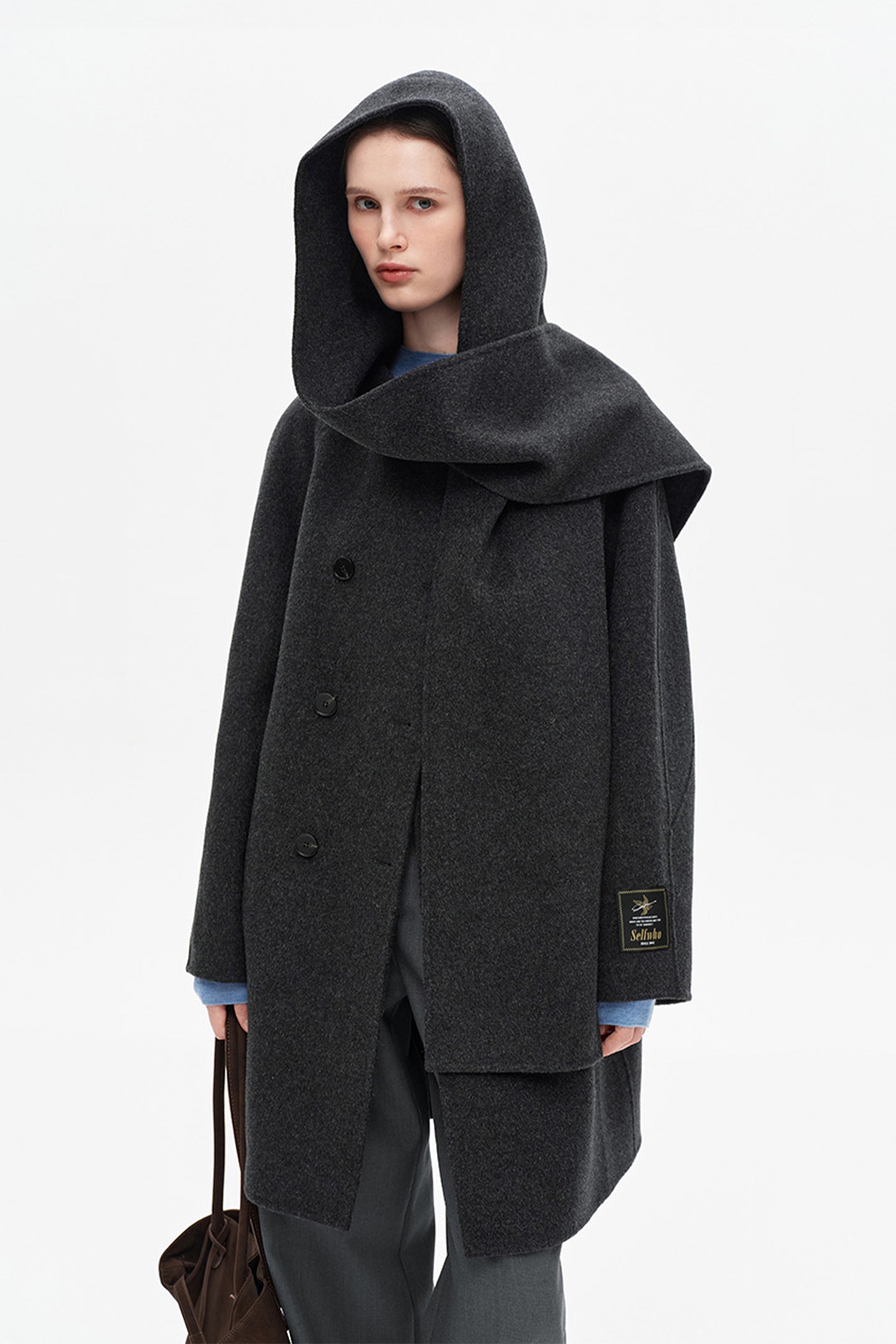 SELFWHO 100% Sheep Wool Blend Hooded Jacket