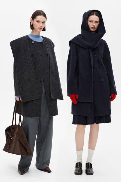 SELFWHO 100% Sheep Wool Blend Hooded Jacket