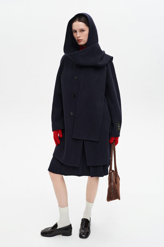 SELFWHO 100% Sheep Wool Blend Hooded Jacket