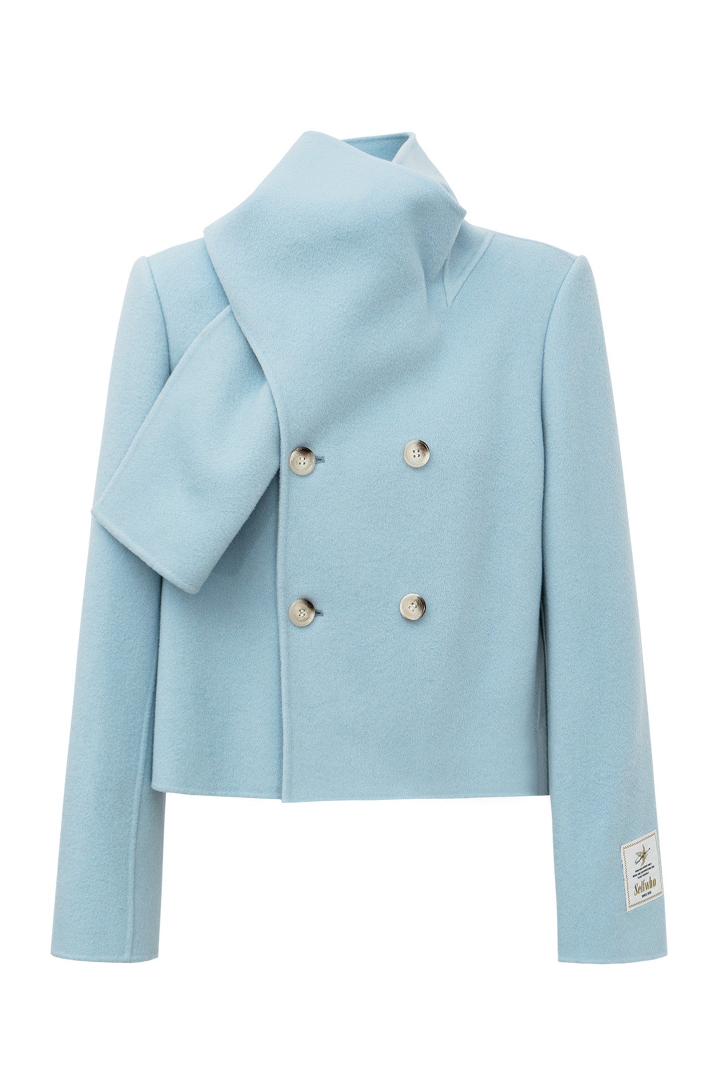 SELFWHO 100% Wool Blend Scarf Collar Short Coat