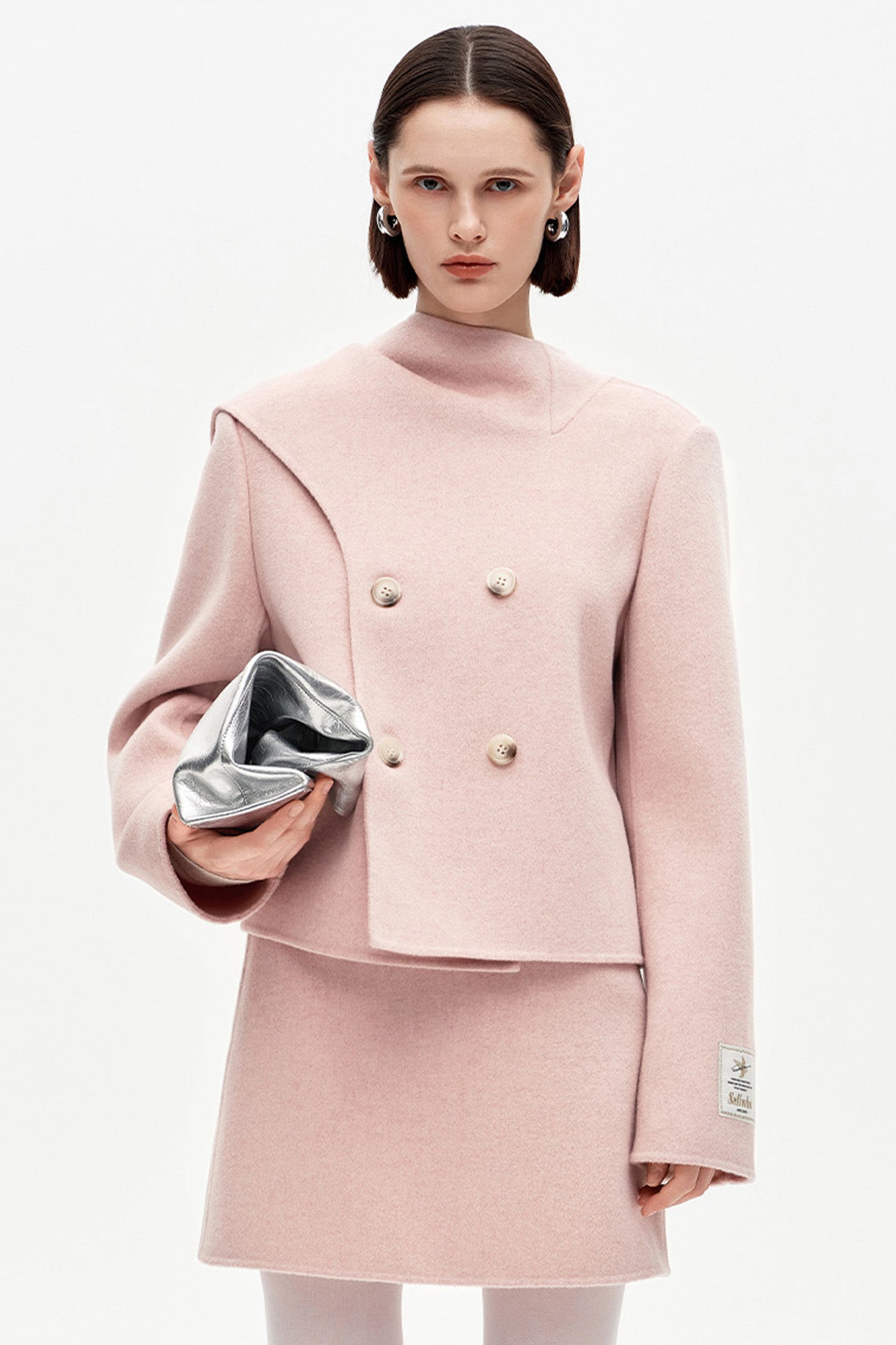 SELFWHO 100% Wool Blend Scarf Collar Short Coat