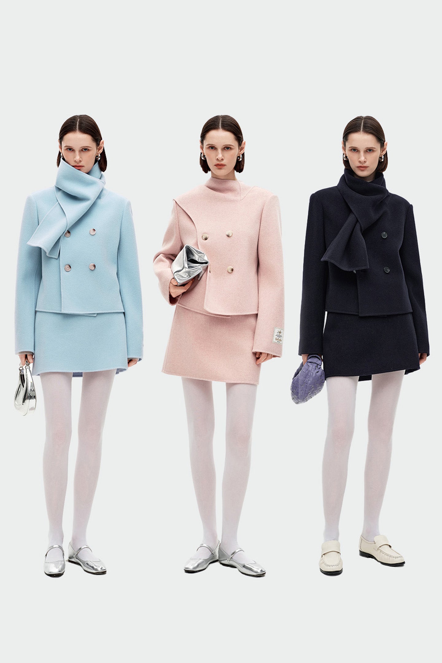 SELFWHO 100% Wool Blend Scarf Collar Short Coat