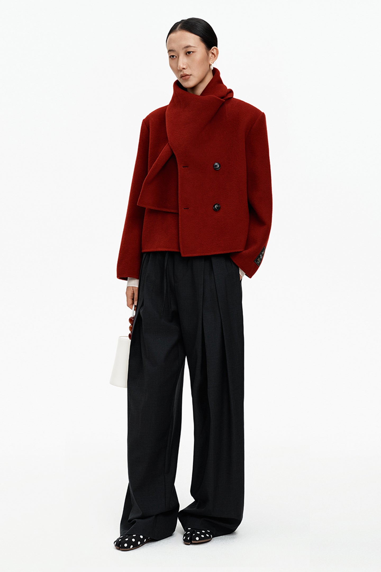 SELFWHO Christmas Red Sheep Wool Scarf Collar Coat