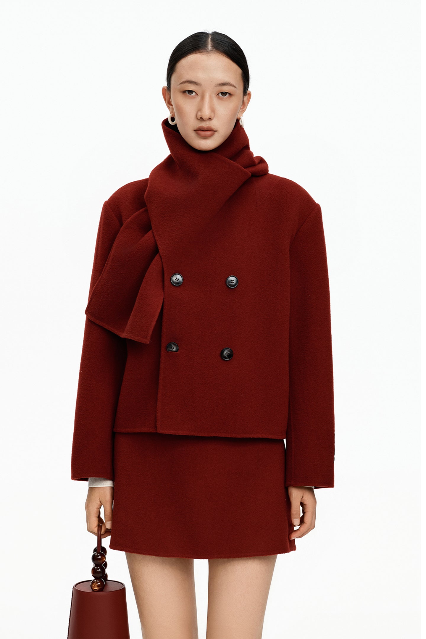 SELFWHO Christmas Red Sheep Wool Scarf Collar Coat