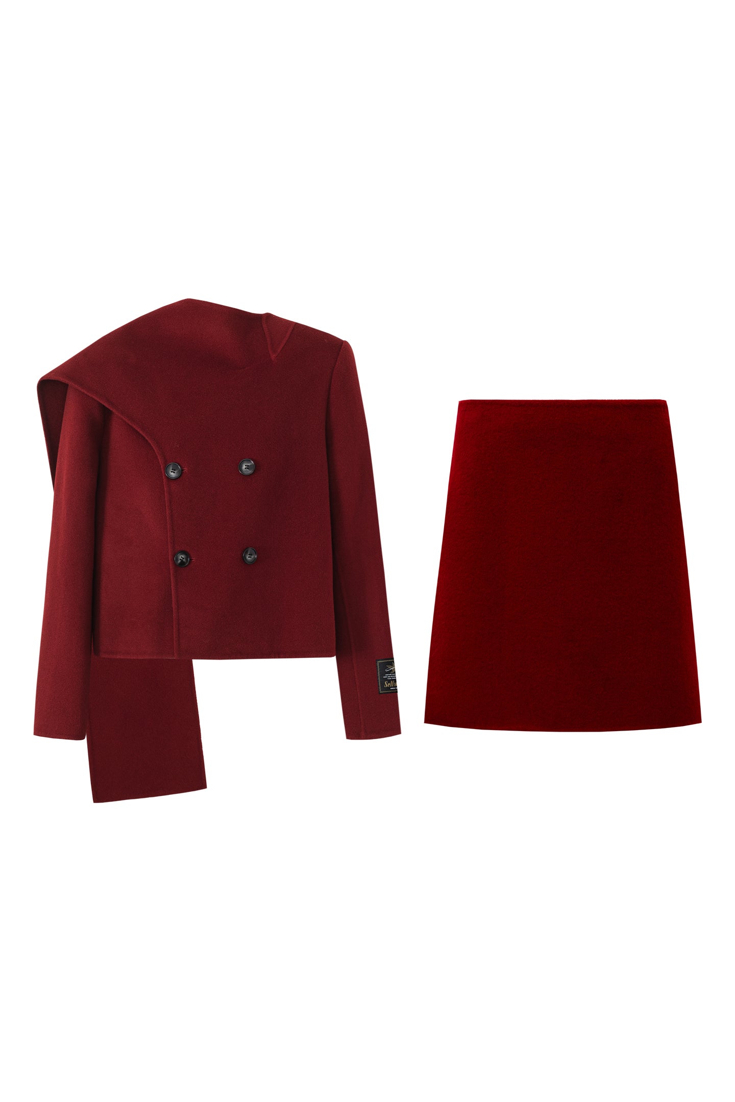 SELFWHO Christmas Red Sheep Wool Scarf Collar Coat