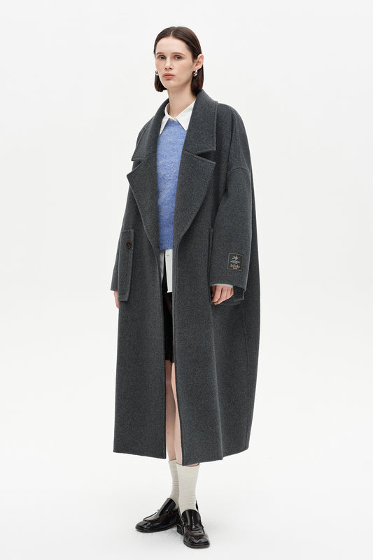SELFWHO 100% Sheep Wool Blend Long Double-Faced Coat