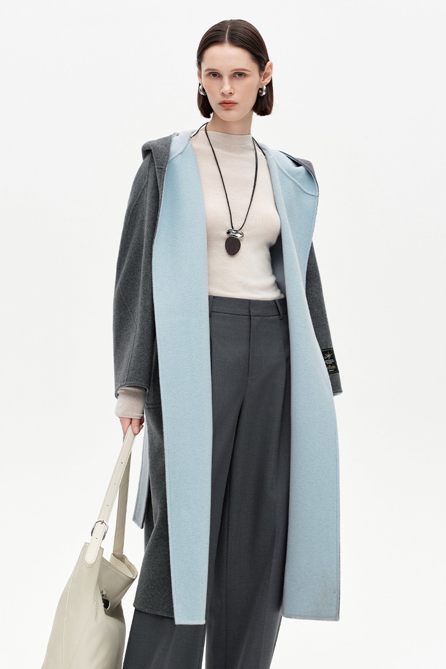 SELFWHO 100% Wool Blend Contrast Color Woolen Coat