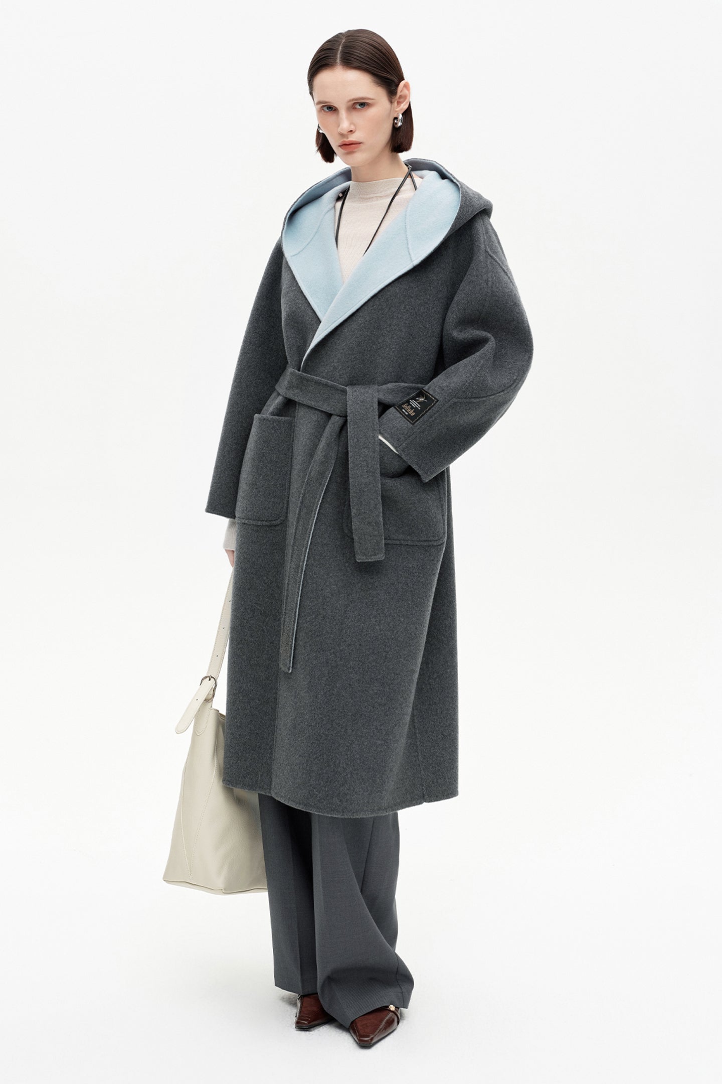 SELFWHO 100% Wool Blend Contrast Color Woolen Coat
