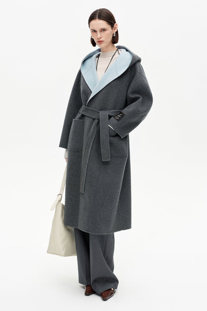 SELFWHO 100% Wool Blend Contrast Color Woolen Coat
