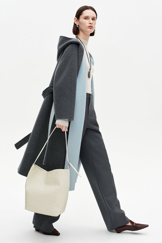 SELFWHO 100% Wool Blend Contrast Color Woolen Coat