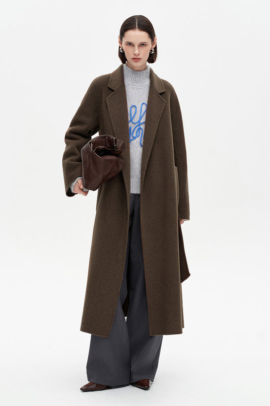 SELFWHO 100% Wool Blend Bathrobe-Style Double-Faced Coat