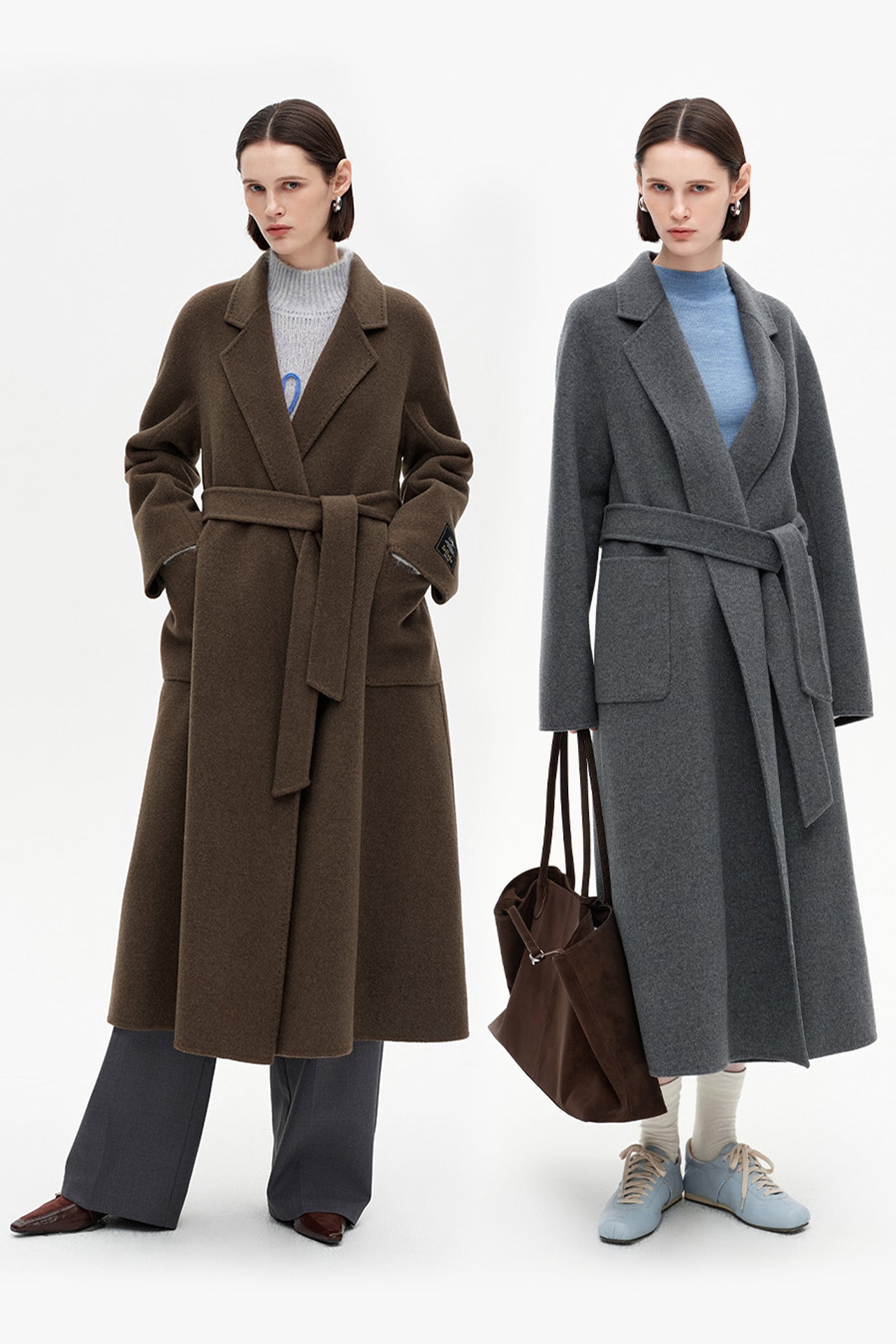 SELFWHO 100% Wool Blend Bathrobe-Style Double-Faced Coat