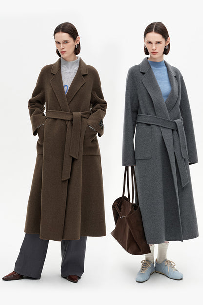 SELFWHO 100% Wool Blend Bathrobe-Style Double-Faced Coat