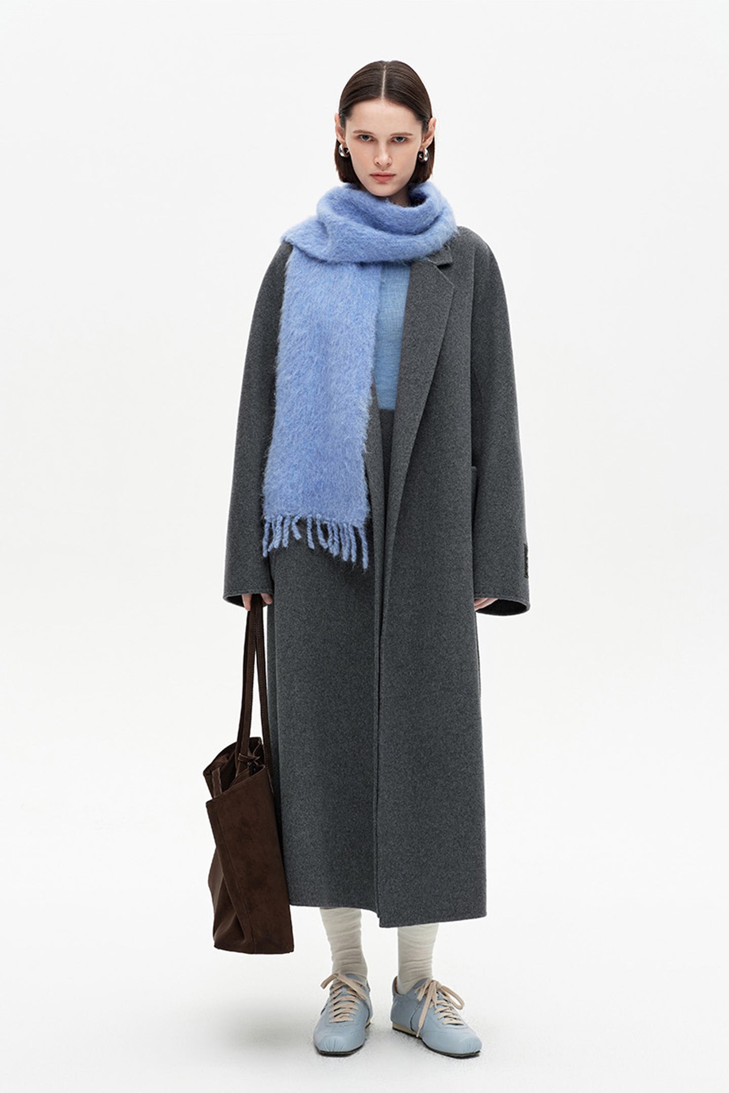 SELFWHO 100% Wool Blend Bathrobe-Style Double-Faced Coat