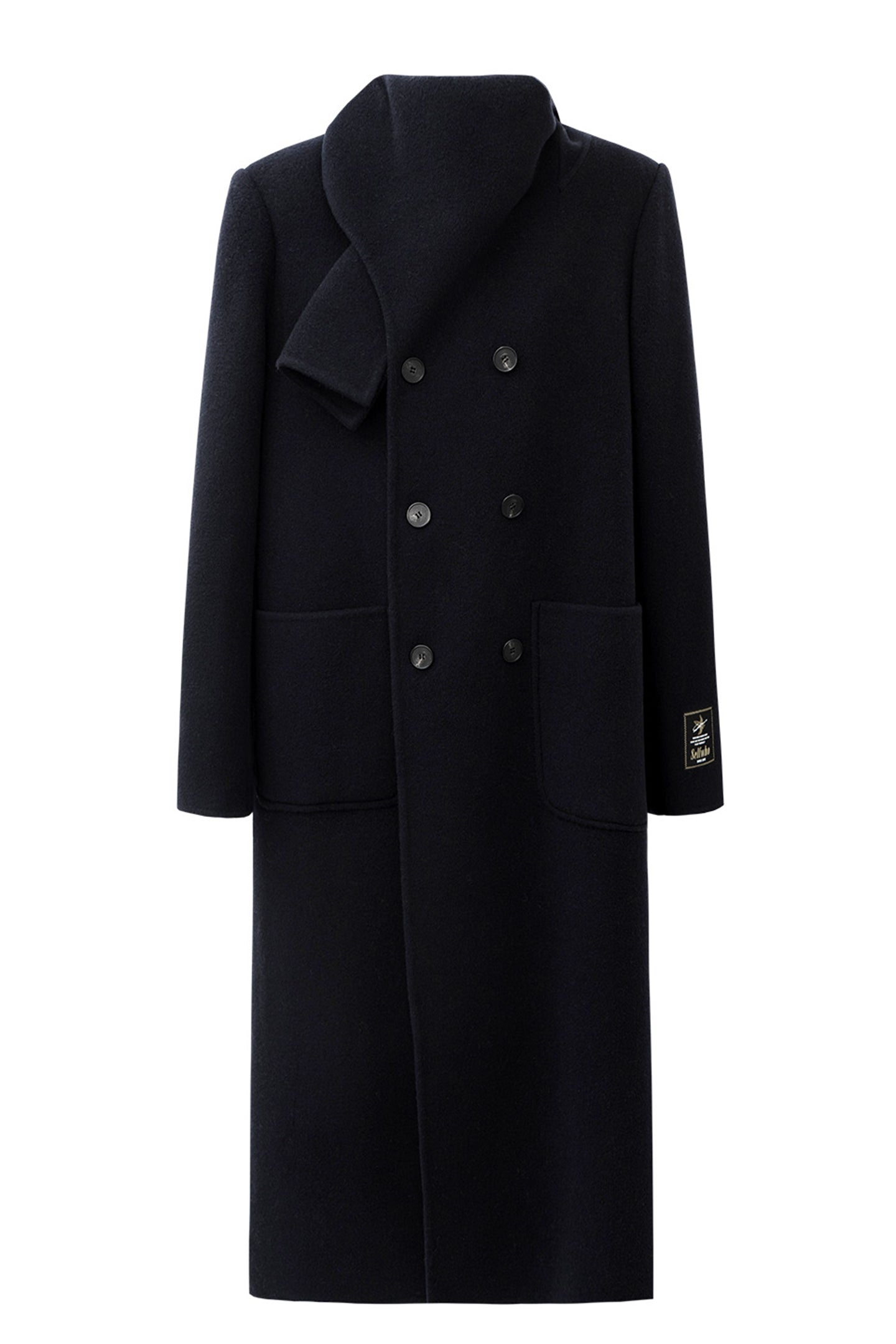 SELFWHO 100% Wool Long Scarf Collar Coat
