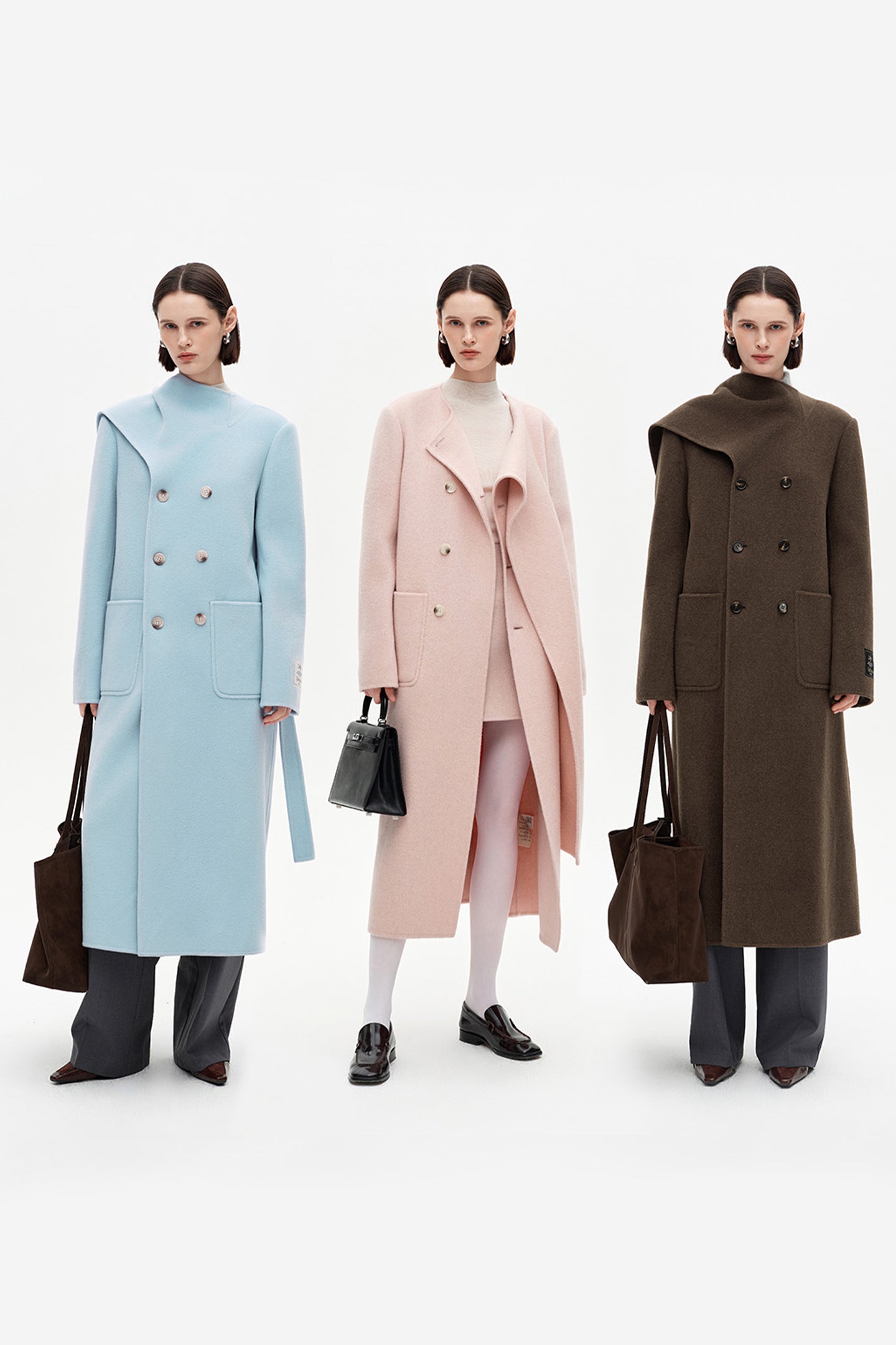 SELFWHO 100% Wool Long Scarf Collar Coat