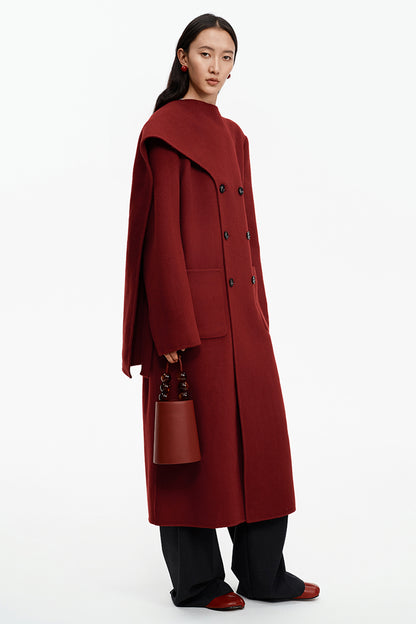 SELFWHO Wool Christmas Red Scarf Collar Coat