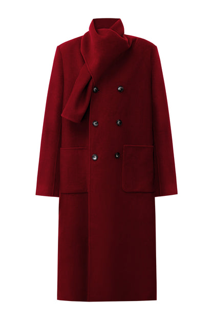 SELFWHO Wool Christmas Red Scarf Collar Coat