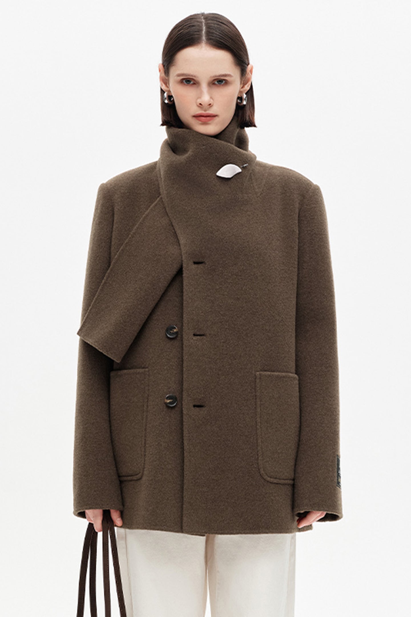 SELFWHO Wool Blend Scarf Collar Double-Faced Sweater