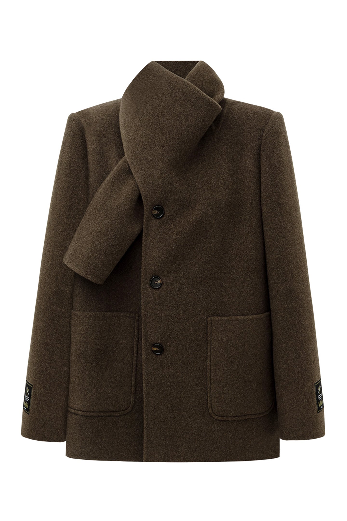 SELFWHO Wool Blend Scarf Collar Double-Faced Sweater
