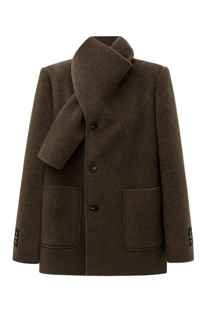 SELFWHO Wool Blend Scarf Collar Double-Faced Sweater