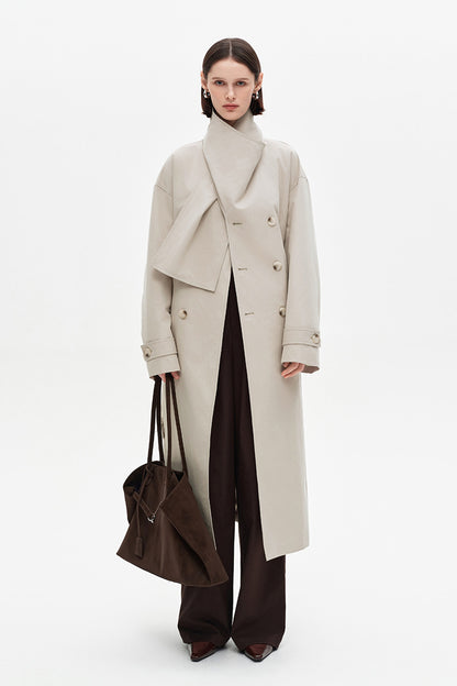 SELFWHO Cotton Blend Long Scarf Collar Down Windbreaker