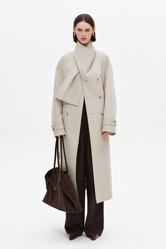 SELFWHO Cotton Blend Long Scarf Collar Down Windbreaker