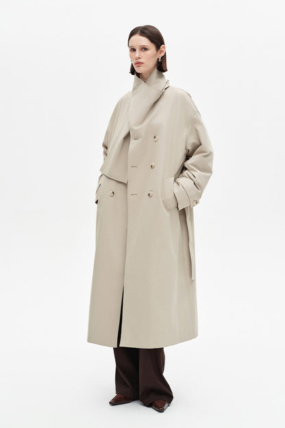 SELFWHO Cotton Blend Long Scarf Collar Down Windbreaker