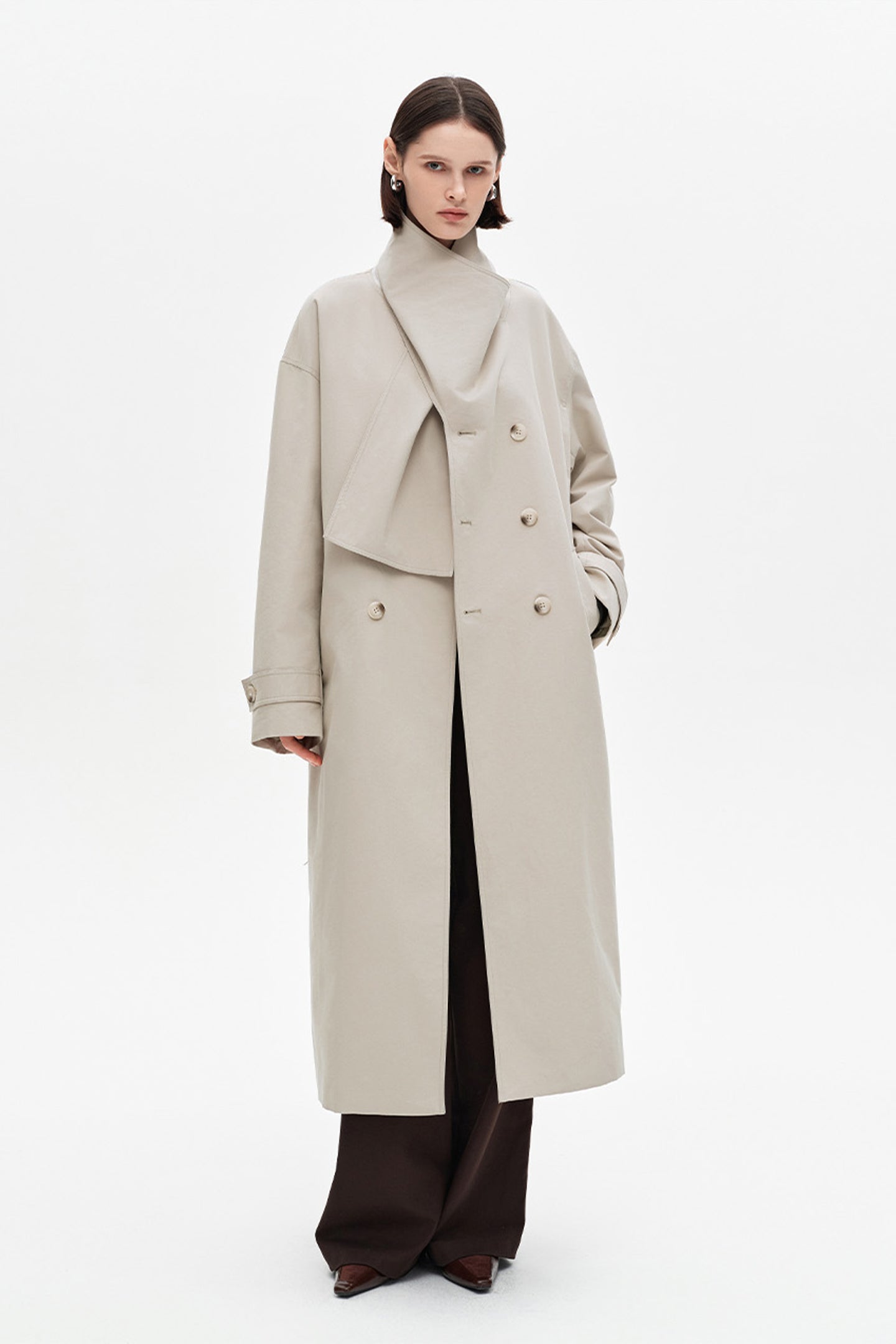 SELFWHO Cotton Blend Long Scarf Collar Down Windbreaker