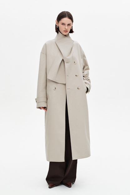 SELFWHO Cotton Blend Long Scarf Collar Down Windbreaker