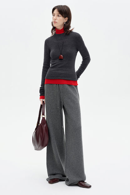 SELFWHO Cashmere Loose-fitting Drawstring Casual Pants